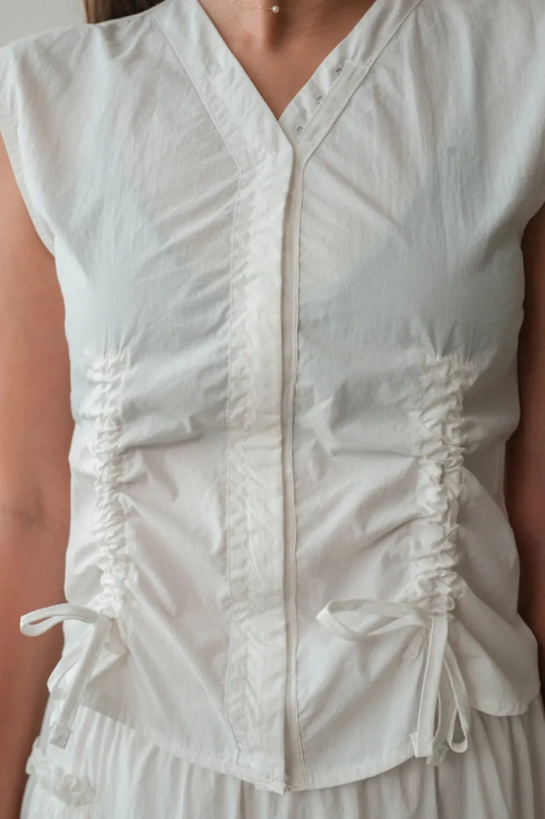 WHITE RUCHED CLIP VEST *LAST 2*